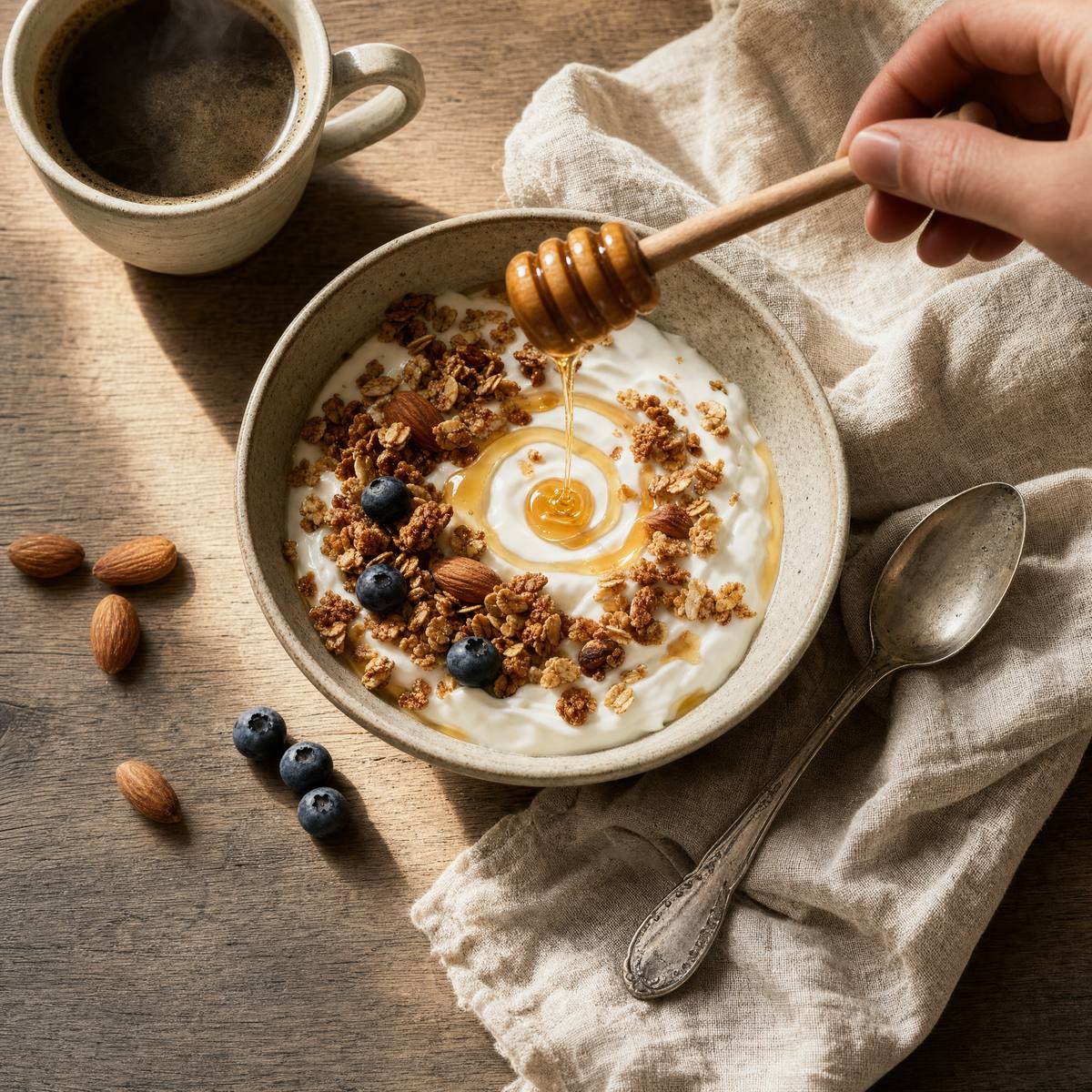 Mānuka honey over a breakfast bowl